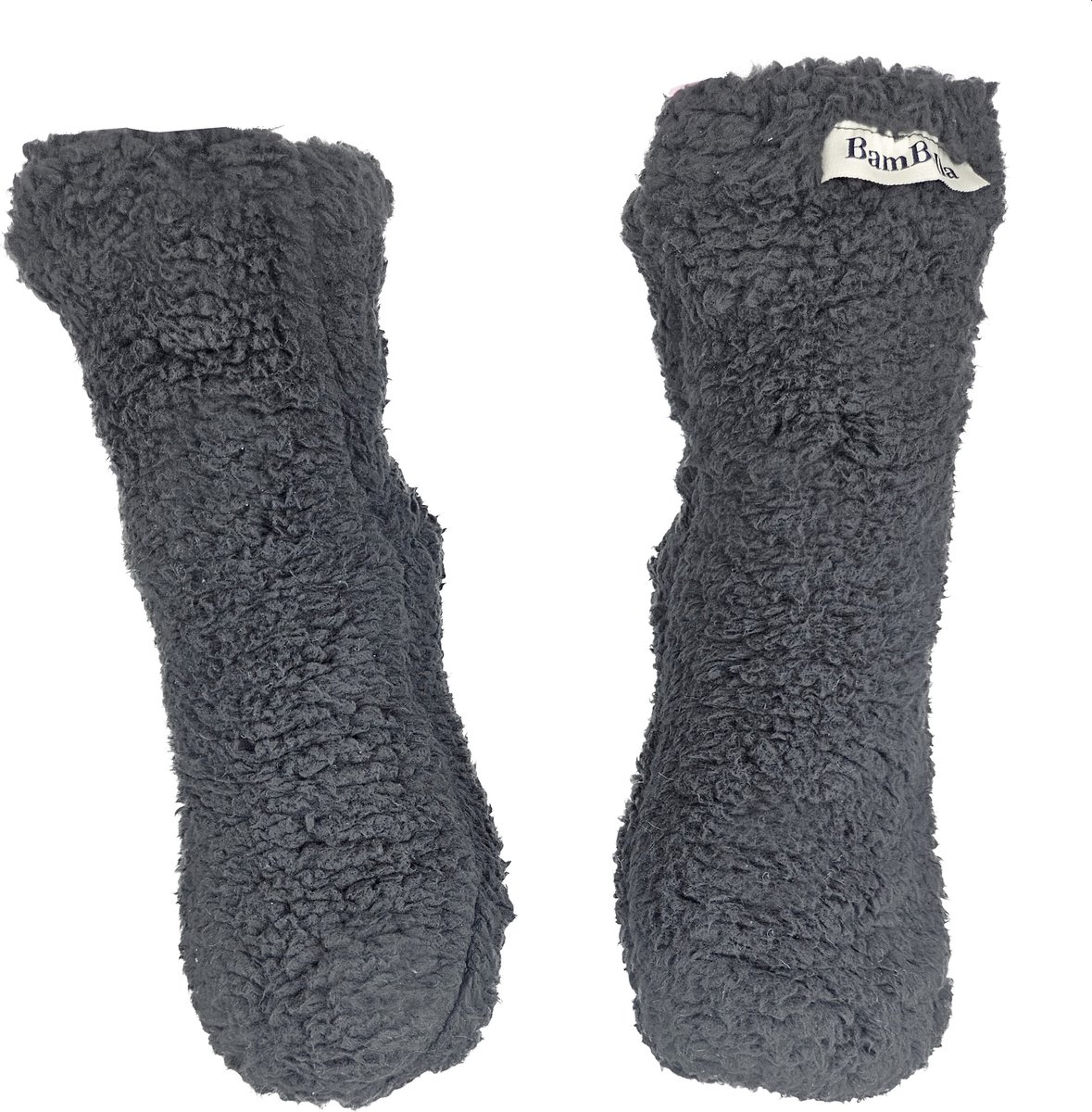 BamBella® - Teddy sokken - maat 35 t/m 41 - Warme winter fluffy dames huissokken antislip Zwart