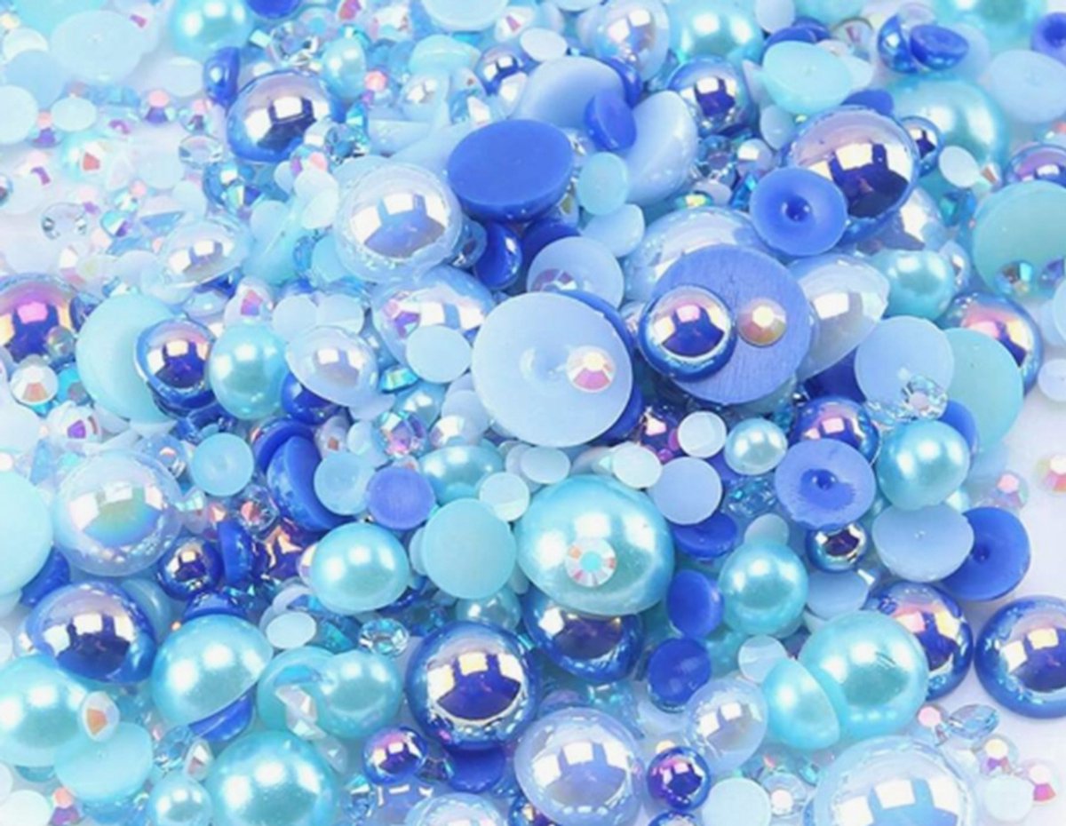 BamBella® Plak strass Steentjes Blauw - 1800 stuks - klein en grote - parel rond strass stenen glitters nail art kleding versieren