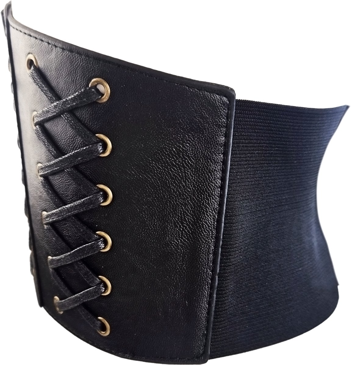 BamBella ® - Corset Riem Maat  Mode Body Gothic Goth taille riem zwart nepleer met vetersluiting Verstelbaar korset belt