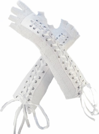 BamBella® - Handschoenen feest Lang Wit veter sluiting Vingerloos
