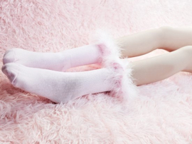 BamBella® Sokken stof Dames - Onesize Roze met veren kousen