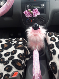 Auto bekleding Glitter roze met bont 5 Delig