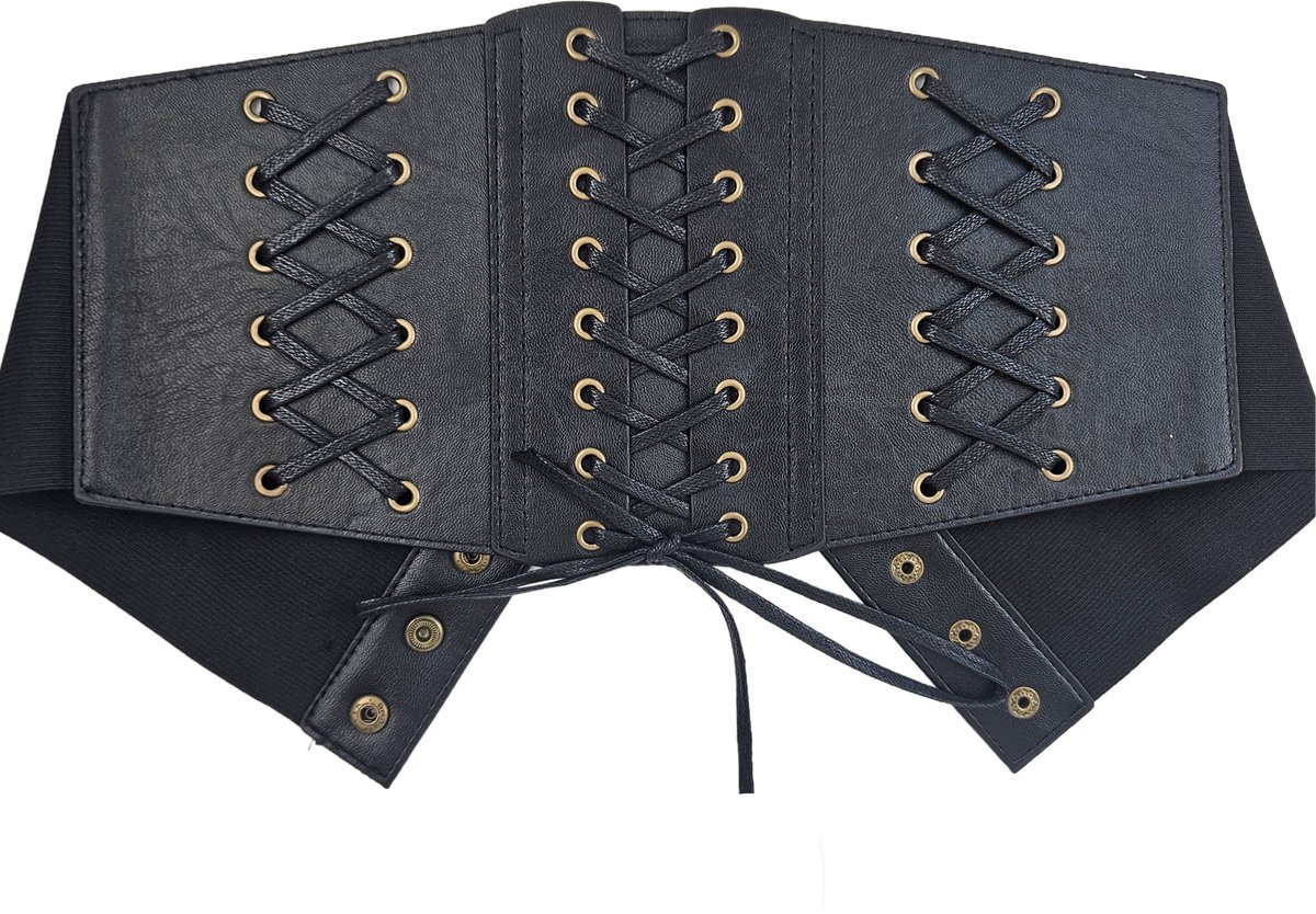 BamBella ® - Corset Riem Maat  Mode Body Gothic Goth taille riem zwart nepleer met vetersluiting Verstelbaar korset belt
