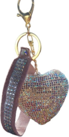 Sleutelhanger Tashanger Grote zilver glitter diamant hartje 16CM