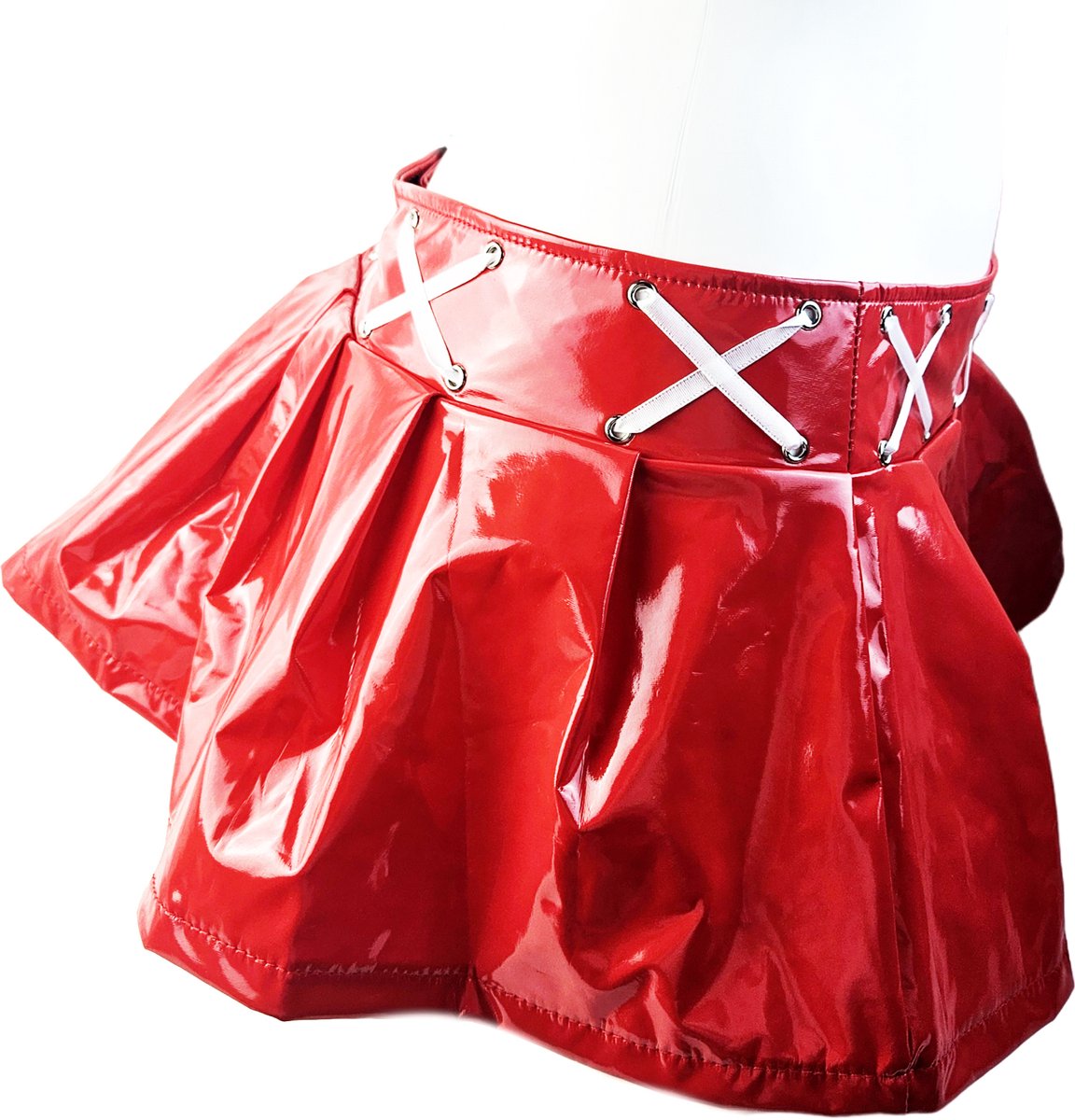 BamBella® - Datex mini Rok - Maat XL - Rood  met lint Rollenspel sm dames sexy Glans kleding mix van Latex en stof