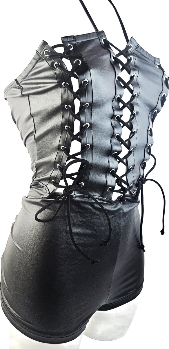 BamBella® Nep leer Shorts -  Wetlook korte broek Dames - Zwart met Riemen