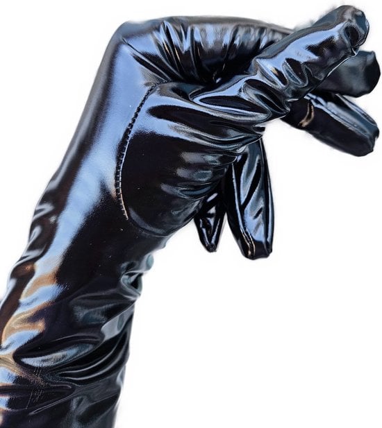 Handschoenen Datex (Mix latex en stof) zwart Sexy fetish erotiek erotische lingerie accessoire - onesize