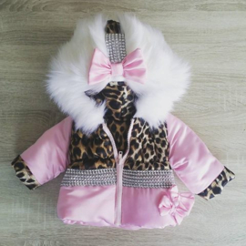 Kinderjas panterprint Bontkraag jas leopard Winterjas Wit  BamBella