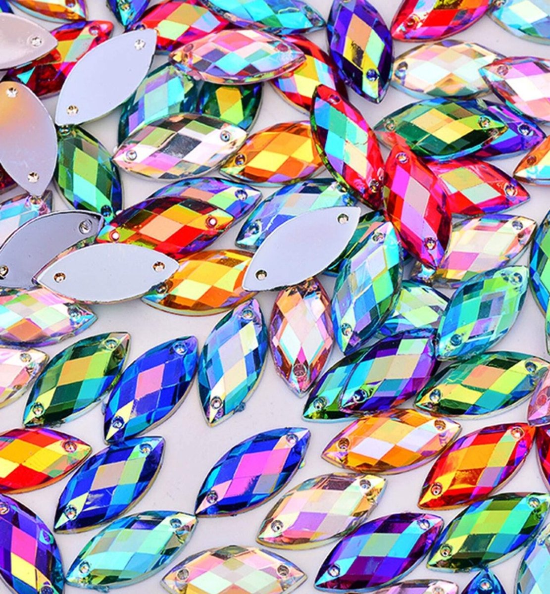 BamBella® Mix blauw groen roze kleur - Naai strass Steentjes - 100 stuks - ruit vorm vierkant 7X15mm glitter stenen glitters kleding versieren