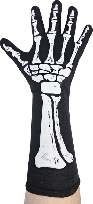BamBella® - Lange Handschoenen Zwart skull goth gothic zwart wit carnaval verkleden halloween