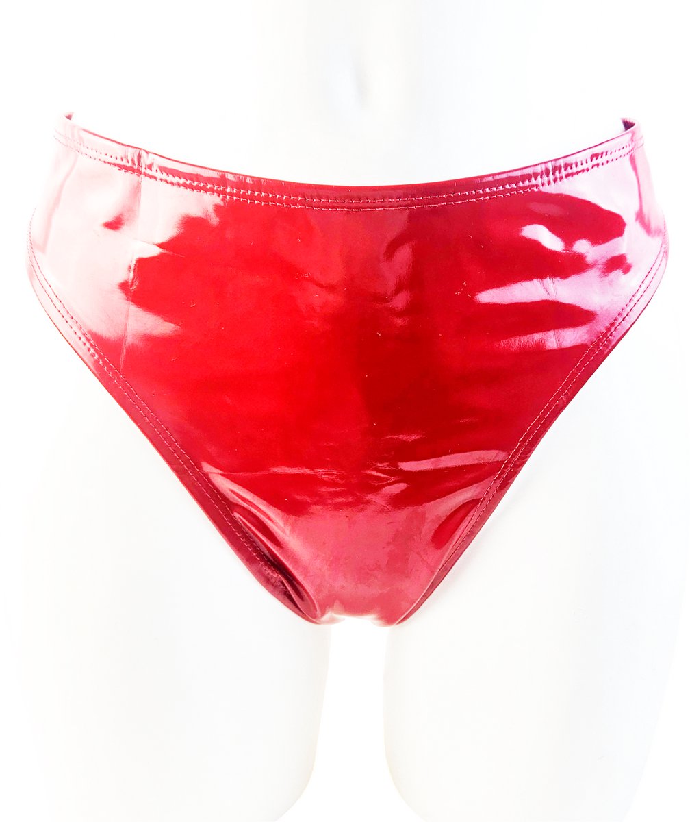 BamBella® Erotische slip-  Wetlook String Dames - Rood Datex mix latex en stof ondergoed Sexy BDSM kleding