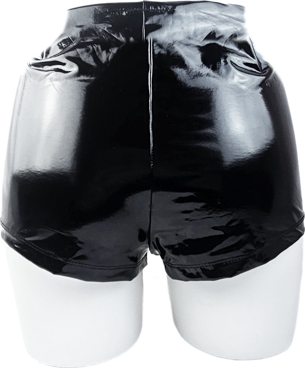 BamBella® - Short -  Zwart dames sexy Glans kleding mix van Latex en stof Datex Wetlook met sluiting Korte broek shorts