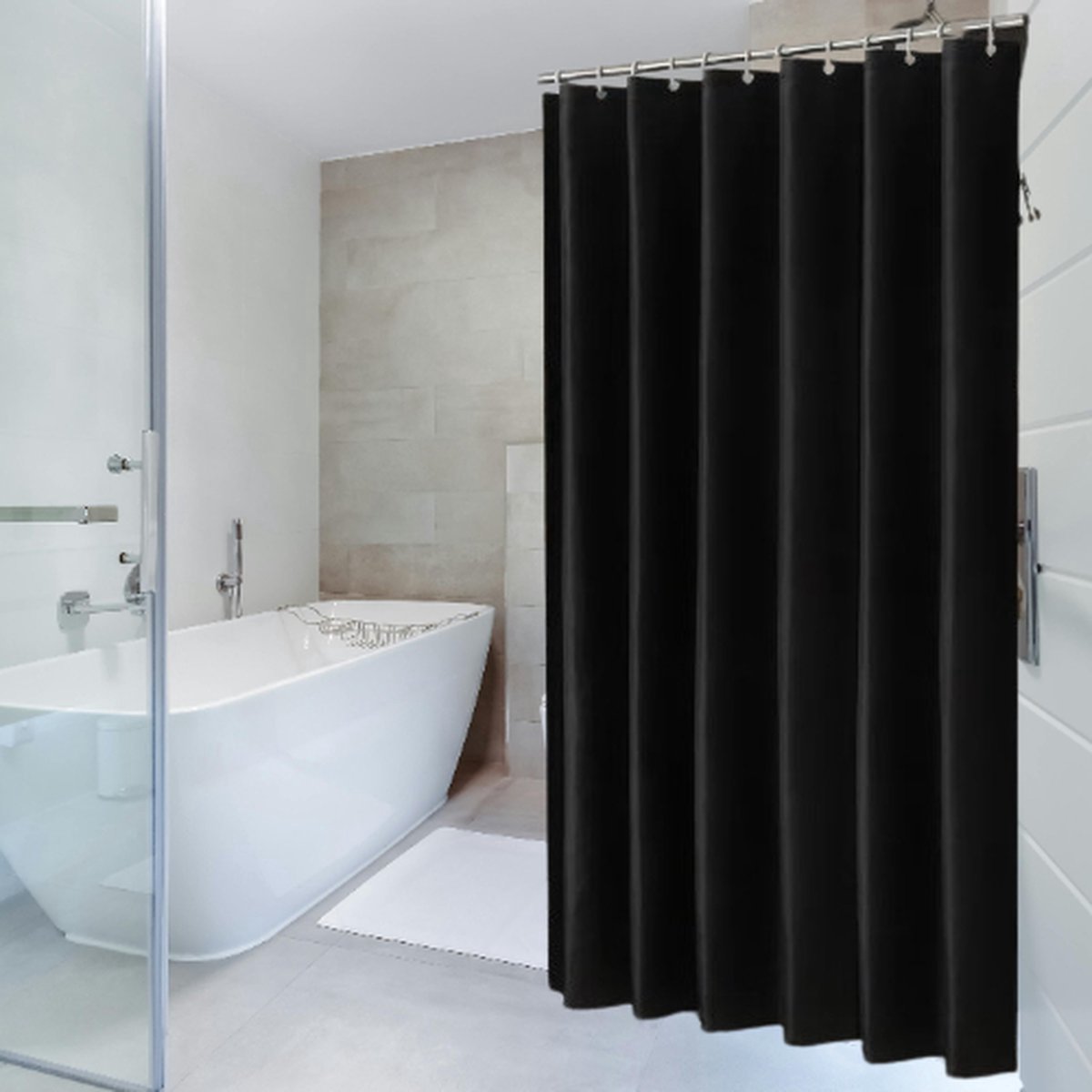Douchegordijn - Zwart - Met ringen - 180 X 180 - Douche Gordijn - Badkamer