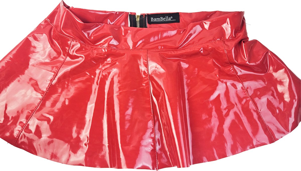 BamBella® - Datex mini Rok -   -  Rood Rollenspel sm dames sexy Glans kleding mix van Latex en stof