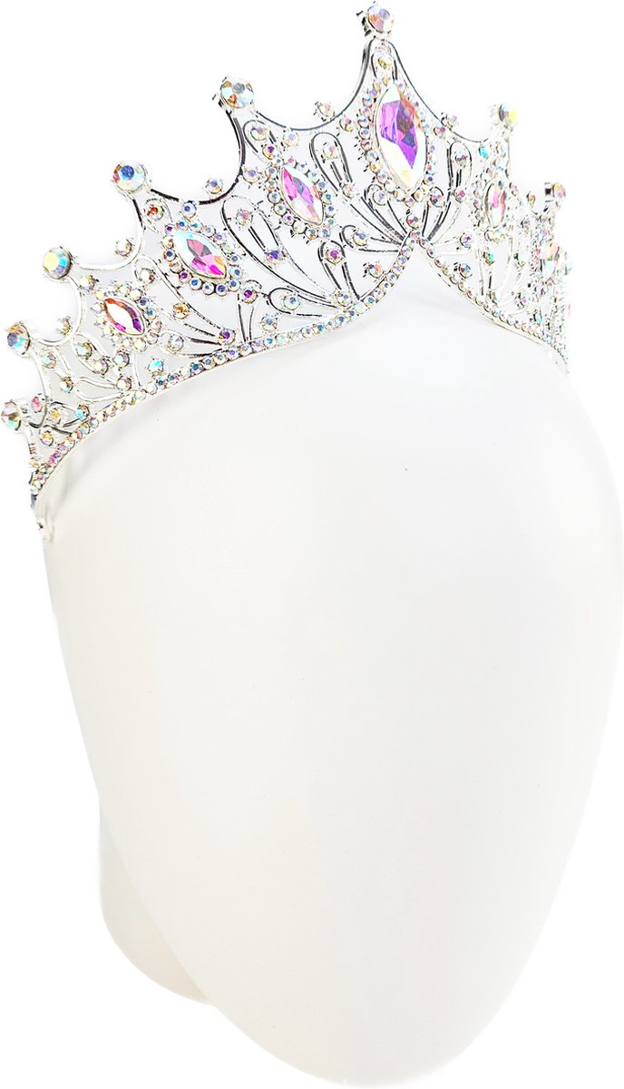 BamBella® - Luxe Tiara Kroon Koningin - Feest haarband Beauty Queen wedstrijd - AB Strass steentjes -