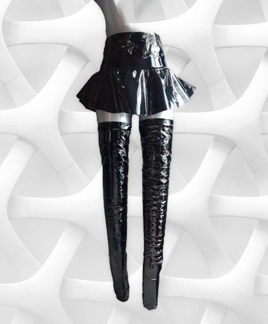 Kousen  - Zwart - Datex (Mix latex en stof ) - Sexy Kniekousen van Super Glans Fetish kleding bdsm Dames sokken