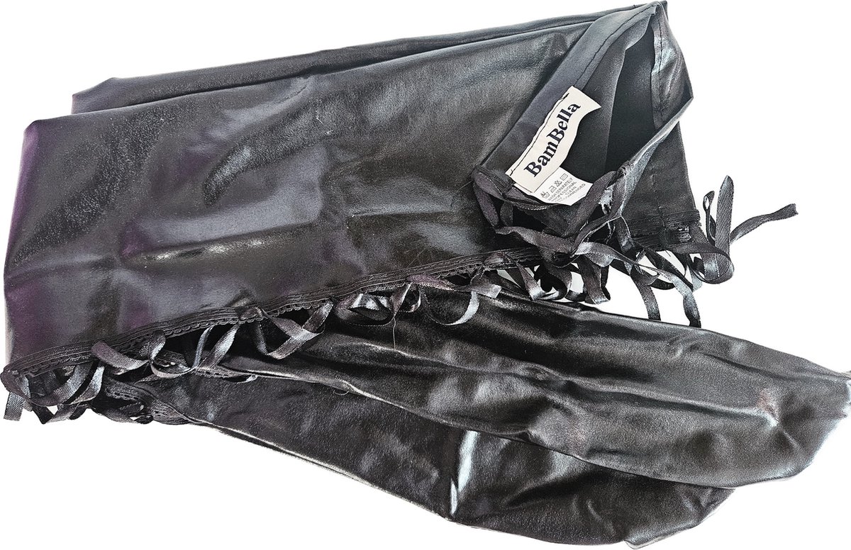 BamBella® - Hoge Kousen - Zwart - Onesize - Wetlook Sexy erotische Veter sKniekousen Super Shiny Fetish kleding