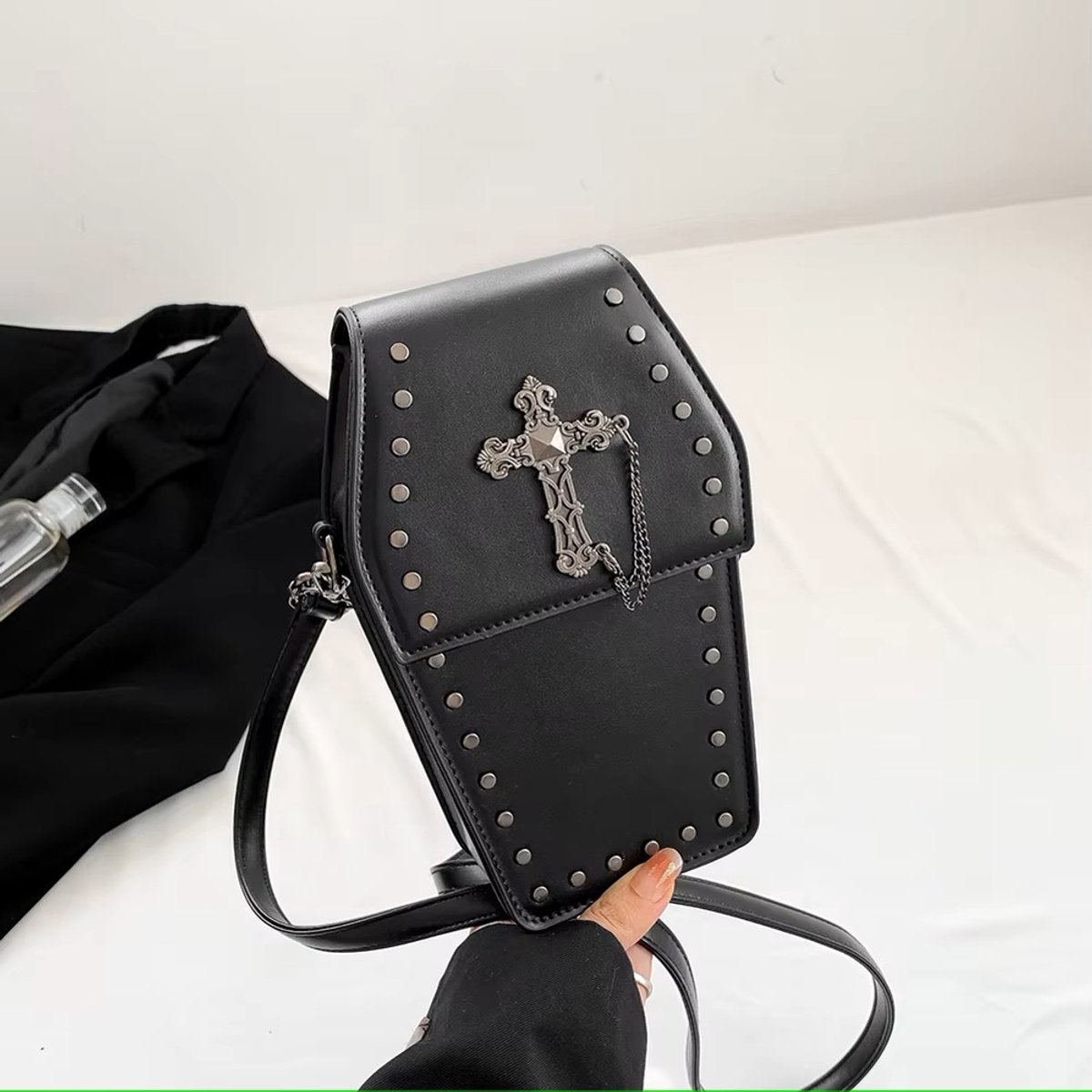 Tas - Gothic - Doodskist - Zwart Handtas schoudertas ketting goth