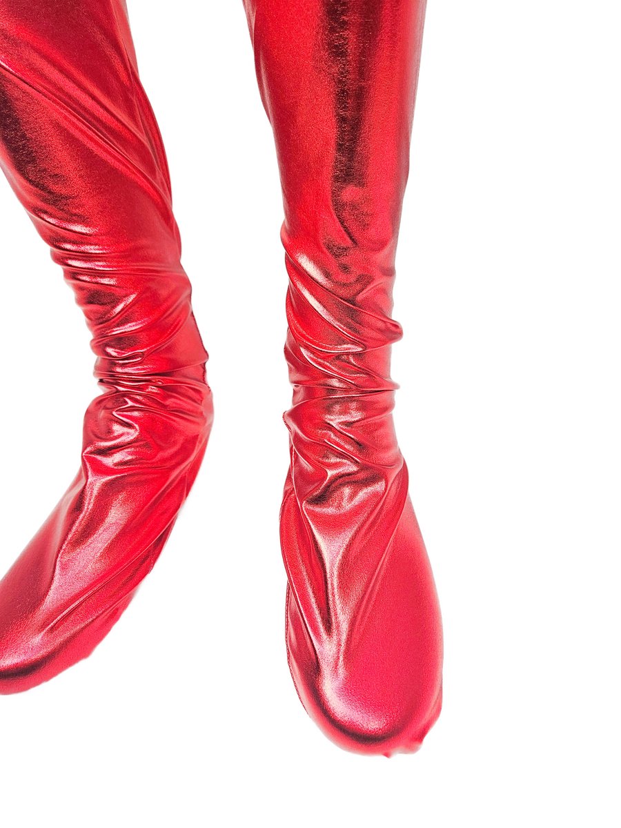 BamBella® - Hoge Kousen - Onesize - Rood Shiny Wetlook - Sexy Kniekousen van Super Glans Dames sokken