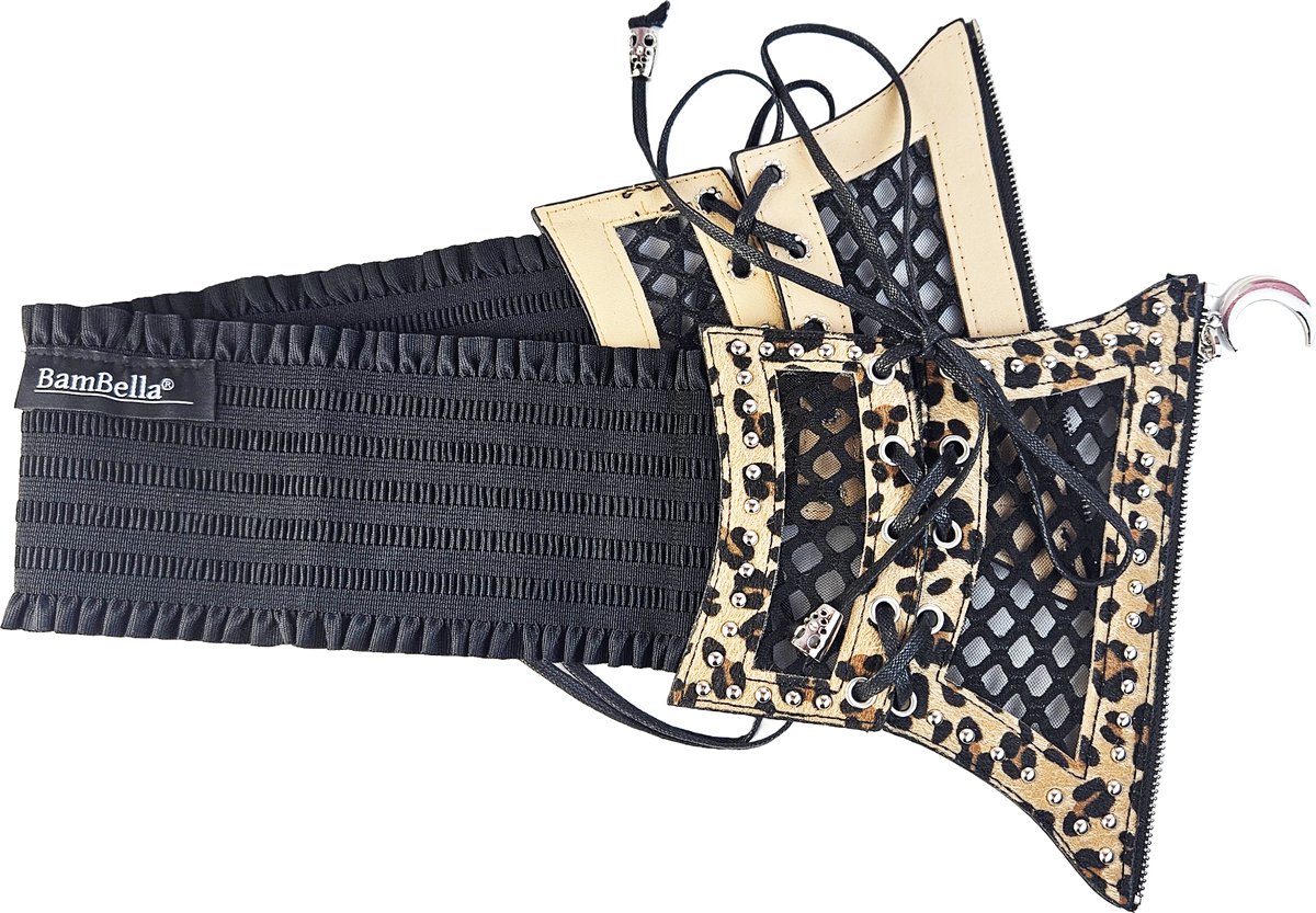 BamBella ® - Panterprint zwart Mode Body Gothic Goth taille riem met Veter sluiting korset belt