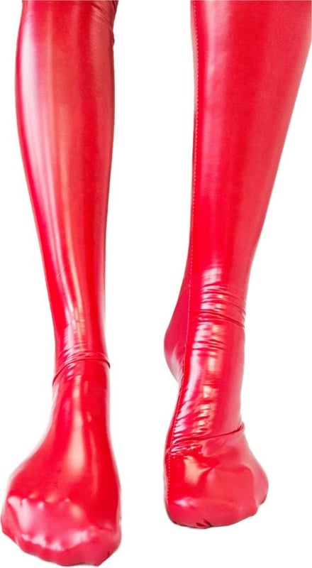 Kousen  - Rood - Datex (Mix latex en stof ) - Sexy Kniekousen van Super Glans Fetish kleding bdsm Dames sokken