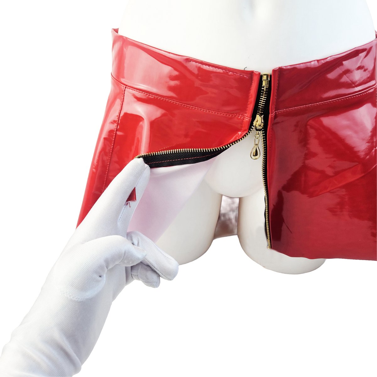 BamBella® - Datex mini Rok -   -  Rood Rollenspel sm dames sexy Glans kleding mix van Latex en stof