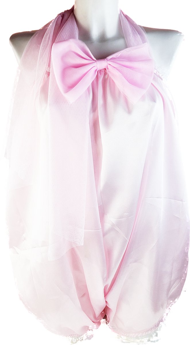 BamBella® Jumpsuit -   Roze met strik - Oversize groot overal dames satijn glans stof