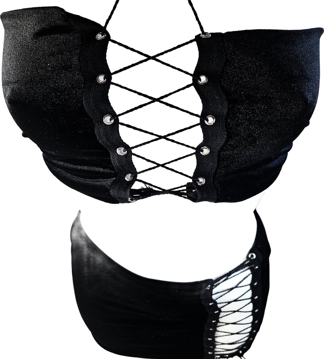 BamBella® Rok en top- Zwart  Sexy Set van Datex (Mix latex en stof ) Erotische dames kleding set kostuum Rok Lak glans shiny paal dans pak sexy kleding dames