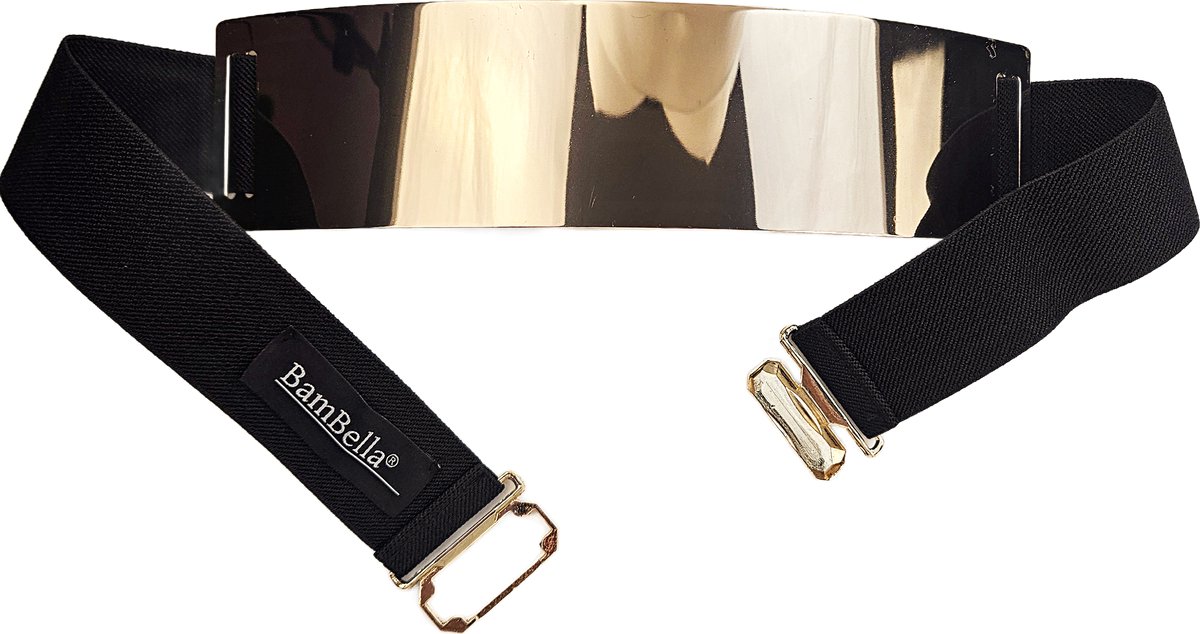 BamBella ® - Riem   Mode Body Gothic Goth taille riem zwart met goudkleurige plaat korset belt