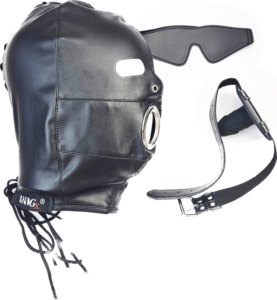 BNDGx® - BDSM Gag penis seks Masker - Nep leer stof - Vetersluiting Zwart bondage