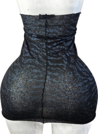 BamBella® - Jurk - Onesize - Erotische sexy nacht jurkje blauw wit doorzichtig kant - Super Stretch imitaite bont