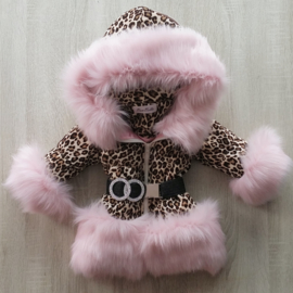 Kinderjas panterprint  Bontkraag jas Leopard  bontkraag Winterjas BamBella