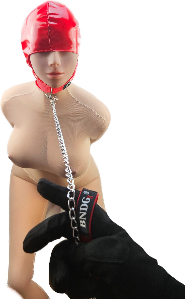BNDGx® - Masker met lijn Datex (Mix LATEX en stof) mond opening - Erotiek - Extreme BDSMsm fetish Rollenspel kleding Rood