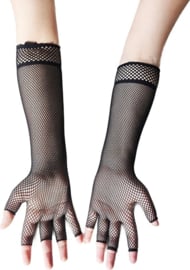 BamBella® Vingerloos Net handschoenen - One Size - Zwart - Visnet handschoenen - Feest - Gothic Carnaval