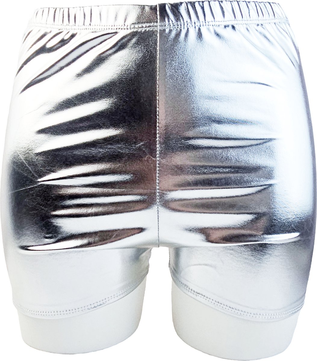 BamBella® Korte broek -  Wetlook Dames - zilver kleurig Glans Lame metallic Short gym broek