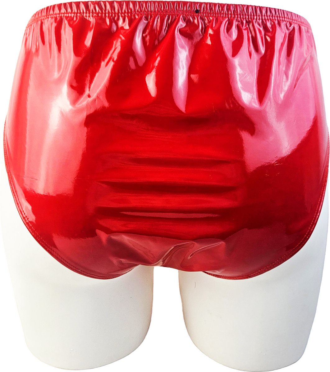 BamBella® Erotische onderbroek - Maat XS- Wetlook slip Dames - Rood Datex mix latex en stof ondergoed Sexy BDSM kleding