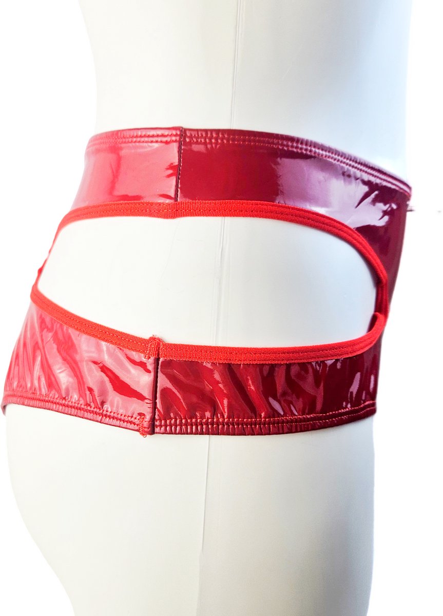 BamBella® Erotische onderbroek -  Wetlook slip Dames - Rood Datex mix latex en stof ondergoed Sexy BDSM kleding