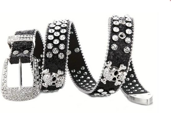 BamBella® - Riem Heup - 115cm maat S M L - verstelbare Belt Dames heupriem taille steentjes roze Skull goth broekriem