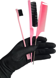 Edge kammen - 3 stuks kam - Edges Brush Babyhair set - Roze