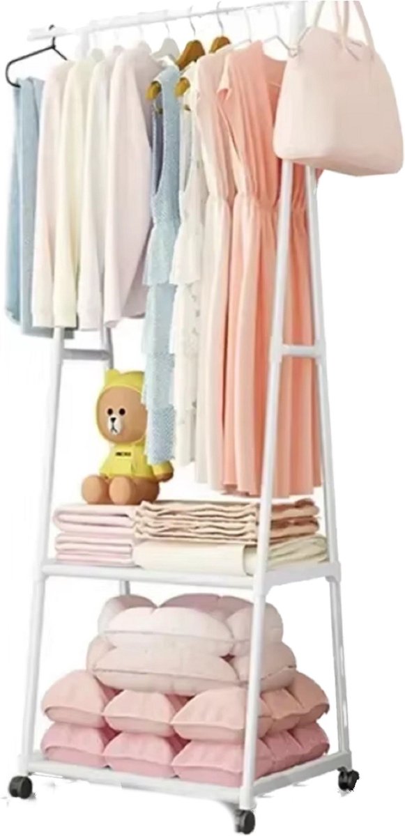Kledingrek Rek - Licht gewicht Kast op wielen - stang - zwart - Ophang systeem - open kast voor hangers Badkamer keuken slaapkamer