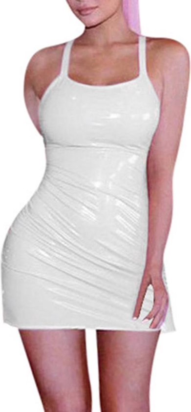 Wit Wetlook / Datex (Mix van latex  en stof) jurkje
