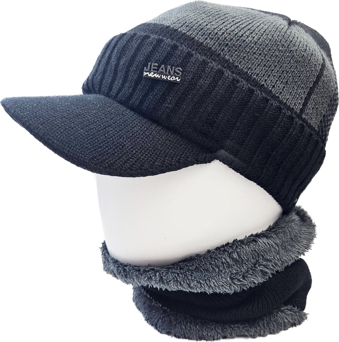 BamBella® Muts sjaal winter Heren imitatie leer warme borg fleece binnenkant