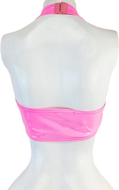 Top - Maat  - Datex (mix van latex en stof) BH crop Top shirt Roze met knoopjes