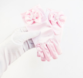 BamBella® - Handschoenen voor communie feest bruiloft kinderen Meisje kort Roze