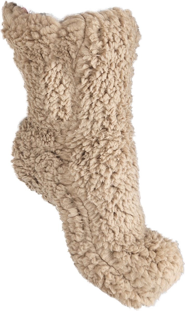 BamBella® - Teddy sokken - maat 35 t/m 41 - Warme winter fluffy dames huissokken antislip Bruin