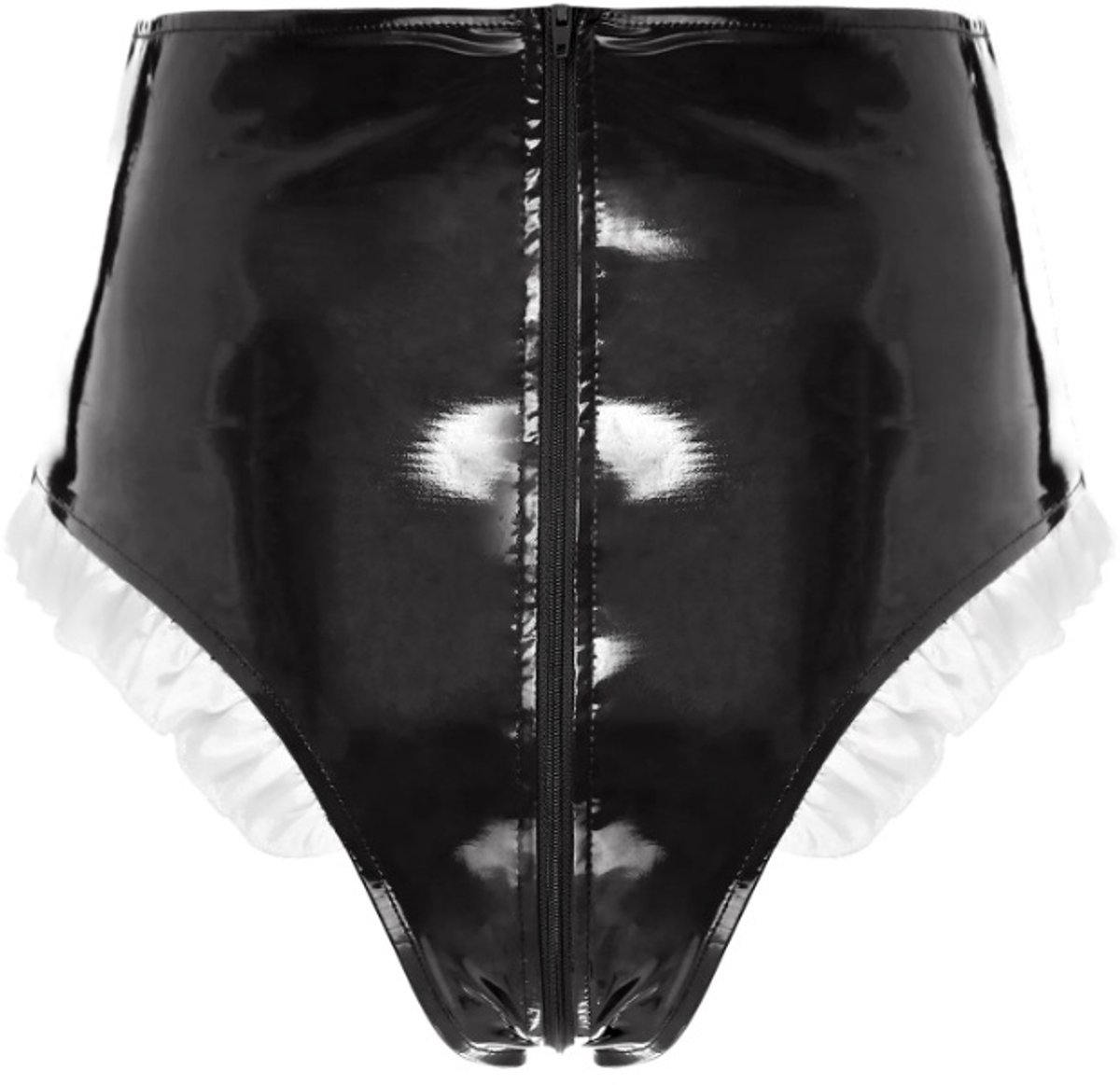 BamBella® Slip Onderbroek -  Erotische Sexy BDSM Lingerie Dames - Zwart rits ondergoed Datex mix latex en stof wetlook open kruis