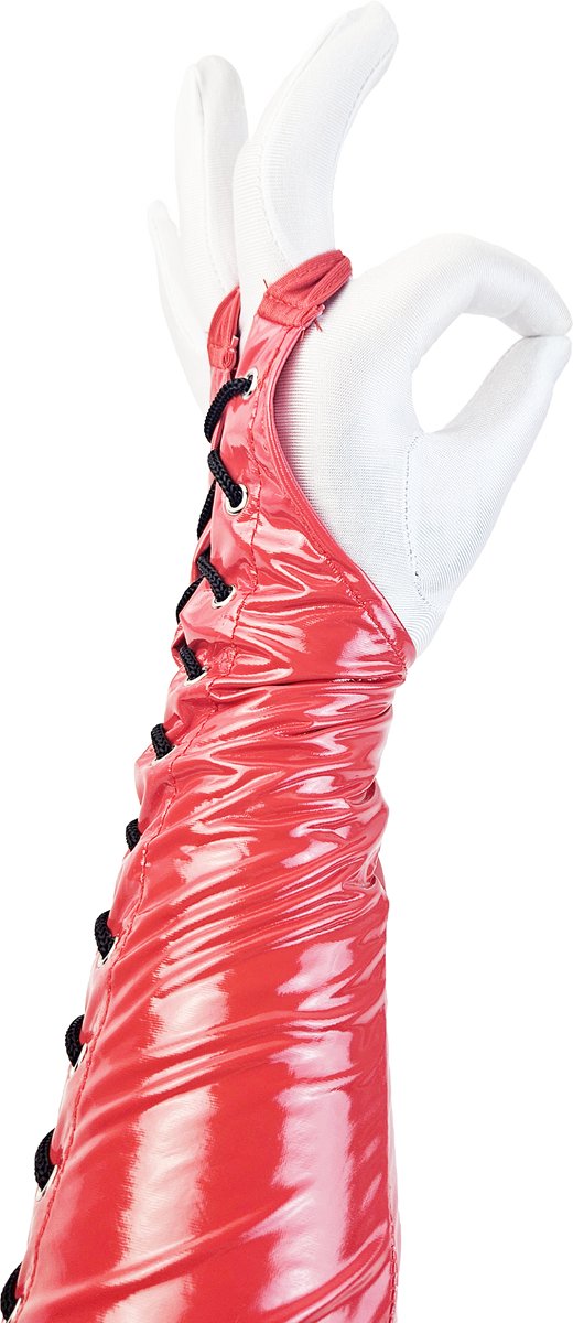 BamBella ® Handschoenen - Maat onesize - Datex (Mix latex en stof ) Sexy Rood Glans lak vetersluiting