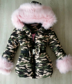 Bontkraag winterjas legerprint legerjas voor kinderen