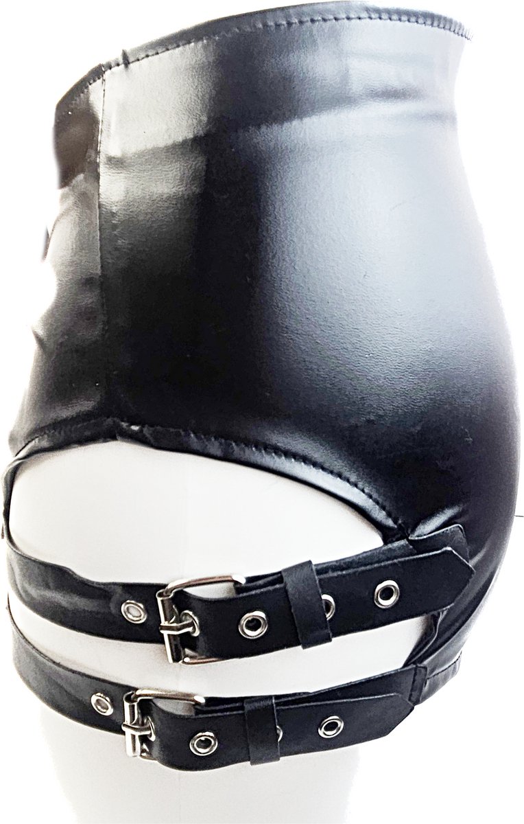 BamBella® Nep leer Shorts   Wetlook korte broek Dames - Zwart met Riemen