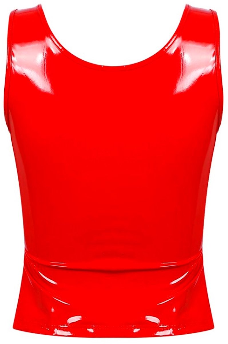 BamBella® Top - - Shirt met ritsZwart dames kleding sexy Glans kleding mix van Latex en stof Datex Wetlook Rood